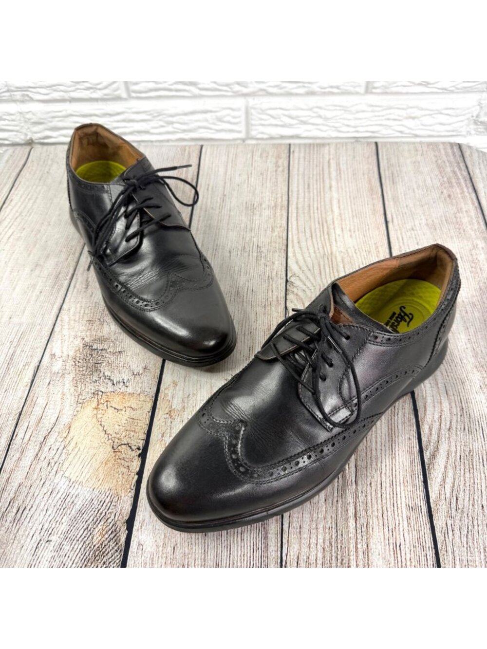 Florsheim Mens Midtown Wingtip Oxford Shoes Black Full Grain Leather Size 11.5M